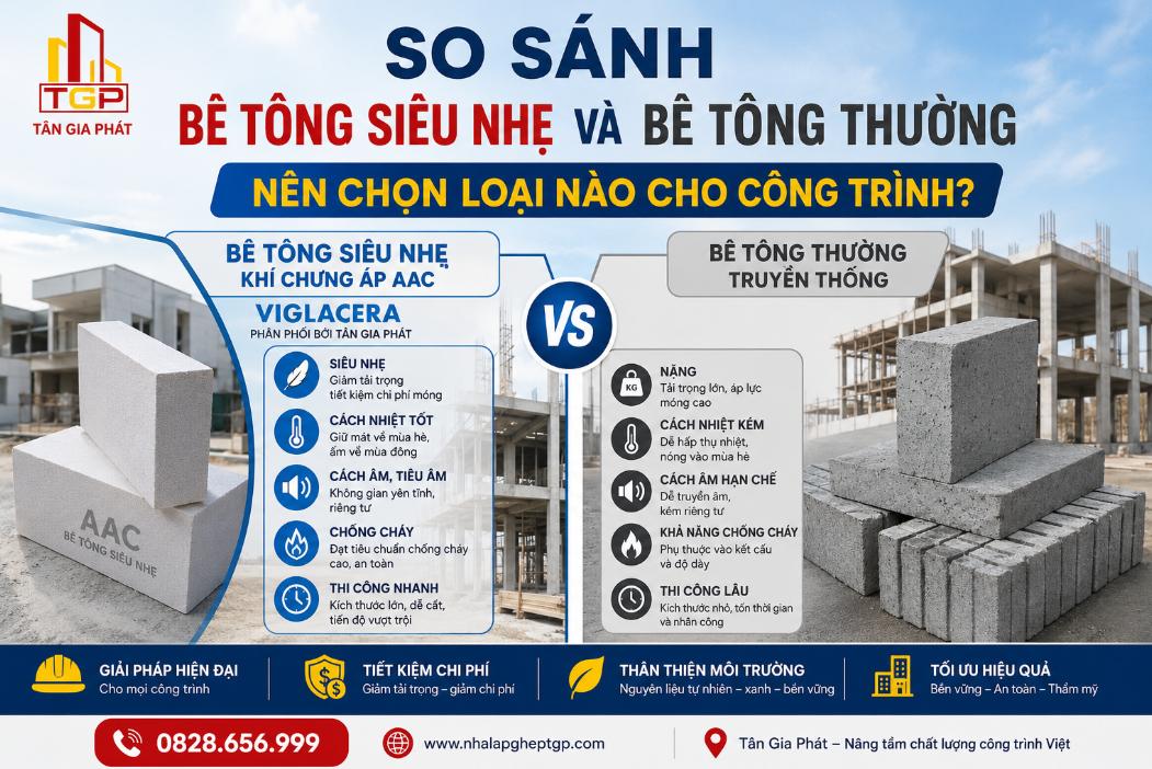 So Sánh Bê Tông Siêu Nhẹ Và Bê Tông Thường – Nên Chọn Loại Nào Cho Công Trình?
