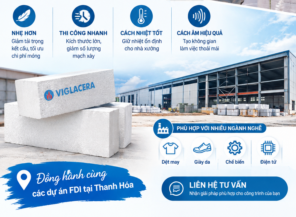 Bê Tông Khí Chưng Áp Cho Các Nhà Xưởng Thanh Hóa Trong Dự Án KCN